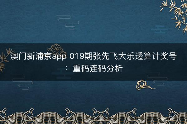 澳门新浦京app 019期张先飞大乐透算计奖号:重码连码分析